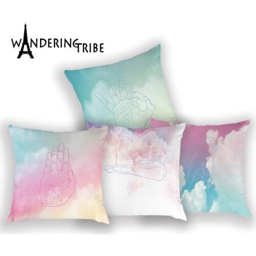 Nordic Style Colorful Cushion Cover Painting PillowCover Decorative PillowCase Scandinavian Farmhouse Home 45*45Cm Cushion Cover