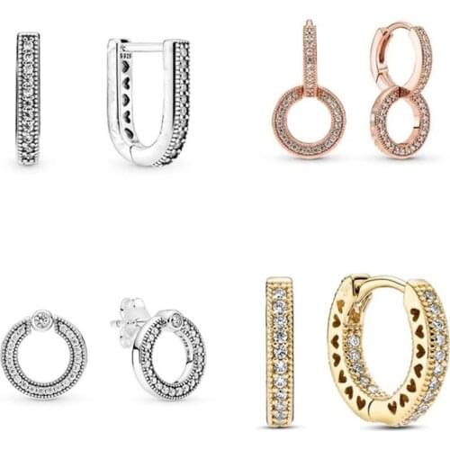 Authentic 925 Sterling Silver Pave & Logo Circle Reversible Stud Earrings For Women Wedding Gift Fashion Jewelry