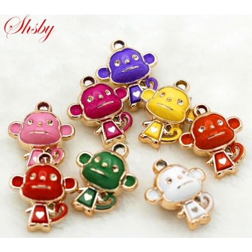 Shsby 5pcs colour mixture DIY oil drip monkey Pendant Jewelry gold Charms Handmade Necklace Girls Kids Accessory for key chain