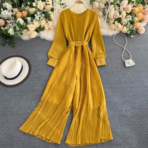 Teeuiear 2021 Slim autumn winter bandage Full Length pleated Jumpsuit casual Women OL Elegant Playsuit office long sleeve Romper