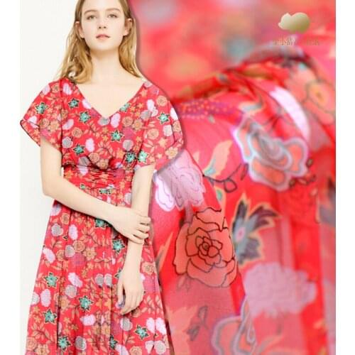 Thin and light silk georgette fabric summer breathable printed dress shirt silk fabric wholesale silk cloth