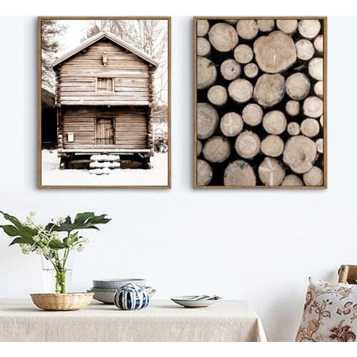 Rustic Style Wood Log Pile Vintage Canvas Posters and Prints Winter Wall Art Picture Nordic Decorative Painting Farmhouse Decor