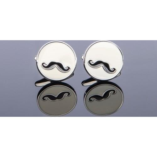 High Quality Mustache Cufflinks White Enamel Cuff Button Black Facial Hair Jewelry For Mens Shirt Party Father Funny Gift