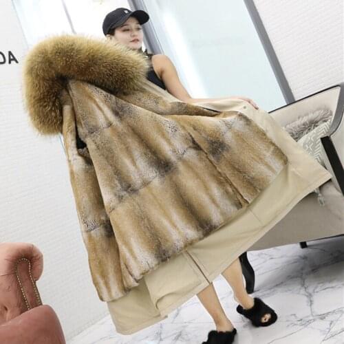 2020 new Waterproof Real Rabbit Fur Liner Raccoon Fur Collar Hooded Thick WarmReal Fur Jacket Women Parka Real Fur Coat