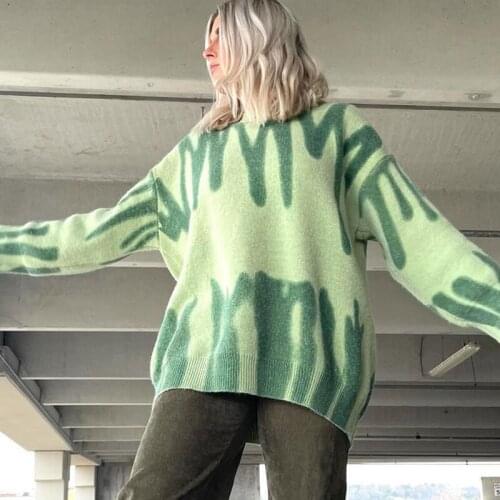 Not Elegant Green Striped Print Oversized Sweaters Women Winter O-Neck Loose Long Pullovers Streetwear Warm Jackets 2021