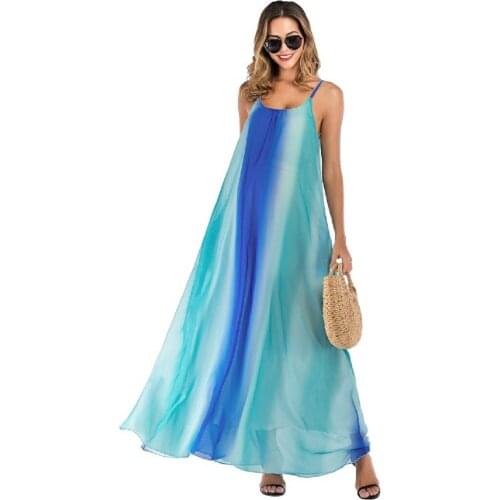 New summer fashion personality comfortable sexy gradient chiffon suspenders beach skirt explosion models pregnant women dress