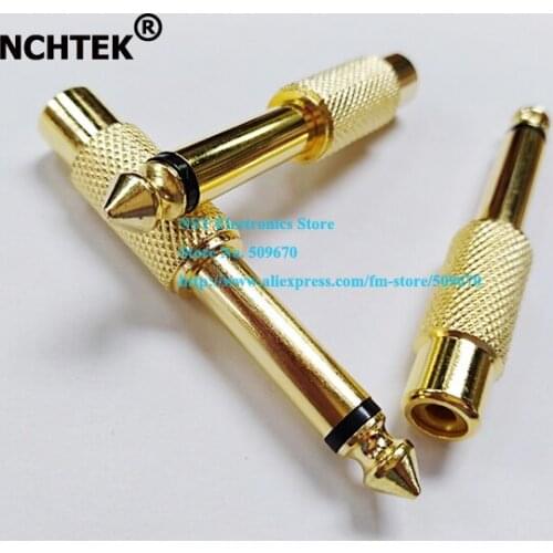 NCHTEK GOLDEN PLATED 1/4" 6.35MM MONO MALE TO RCA FEMALE AUDIO ADAPTER JACK Connector/Free Shipping/10PCS