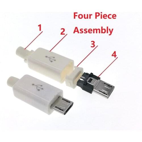 10Sets DIY Micro USB Type B Male 5pin Four Piece Assembly Connector White Color