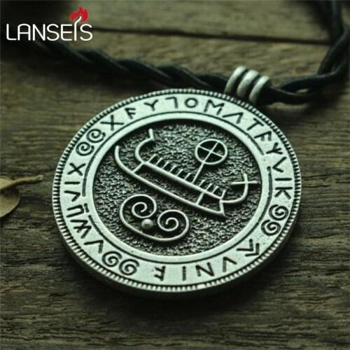 10pcs VIKING SHIP WITH RUNES necklace pendant