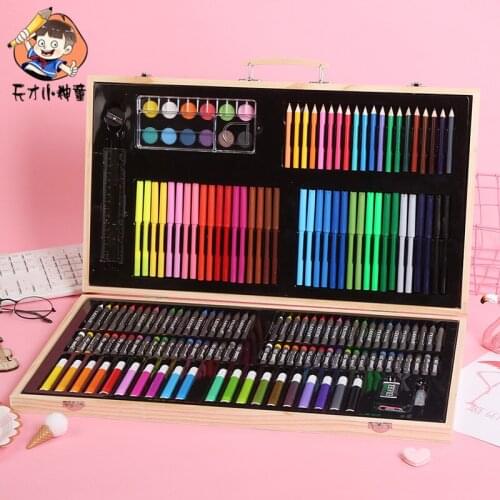 180pcs Art Sets With Wooden Box ,childrens Watercolor Pen Gift Box Painting Set Gifts For Boys And Girls