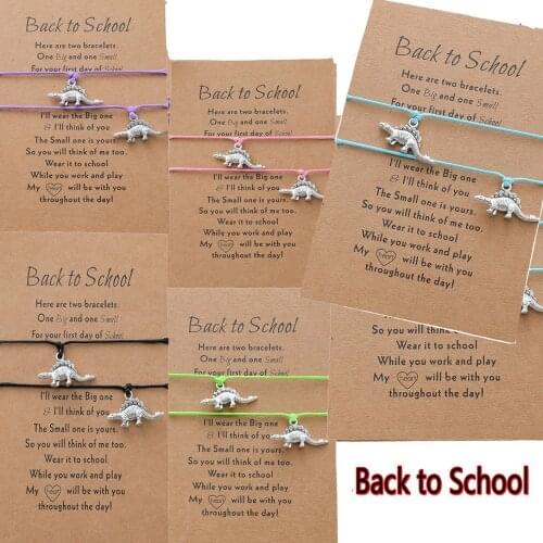 2PCS/Set Handmade Cute Dinosaur Bracelet Back To School Card Bracelet Best Wish for Kids Jewelry Creative Braided Bracelet Gifts