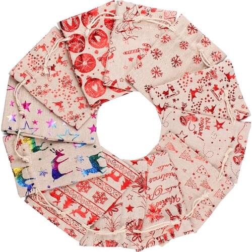 5pcs/setsBronzing cotton and linen Christmas bag beam mouth creative snowflake snowman Christmas gift bag candy bag