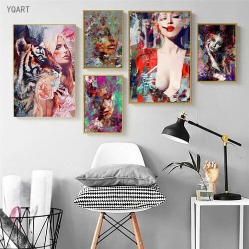 Abstract Aerwork of Sexy Woman Oil Paintings Print on Canvas Nordic Art Posters Wall Decorative Pictures Hoem Living Room Decor