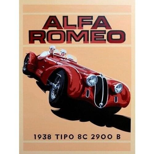 Alfa Romeo 1938 Car Retro Metal 20X30 Tin Sign Poster Plaque Garage Wall Decor A4