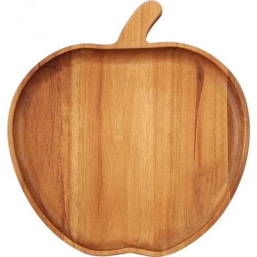 Apple Stlye Wooden Dinner Plate Party Serving Tray Acacia Wood Dish Creative Tableware Wooden Tray for Snacks Fruit Handmade