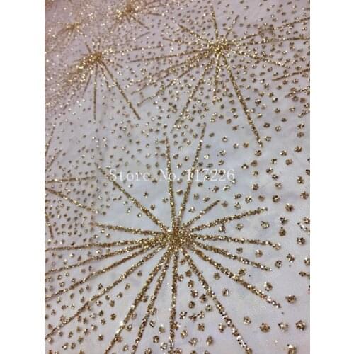 Sparkly gold glued glitter african Tulle lace hot sale french net lace fabric JRB-72214 for fashion dress