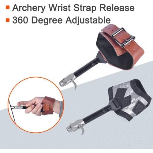 360 Degree Adjust Archery Wrist Strap Release Left&Right Hand Canvas&Cowhide Steel Calip Archery Wristband Release Hunting