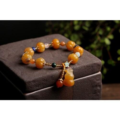 Natural Jade Bead Bracelet Handmade Weave Pumpkin Beads Calabash Pendant Charm Yoga Bracelet Women Men Jewelry FriendsGifts