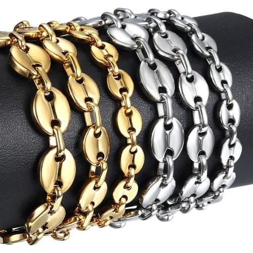 Stainless Steel Coffee Beans Marina Link Chain Bracelet for Men Women Hip Pop Homme Jewelry Gifts New Trendy 7/9/11mm KBM169