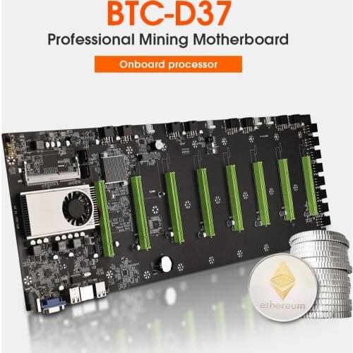 BTC-D37 Miner Motherboard 8*PCIE 16X Graphics Card Slots 55mm Spacing DDR3 Memory VGA HDMI Compatible