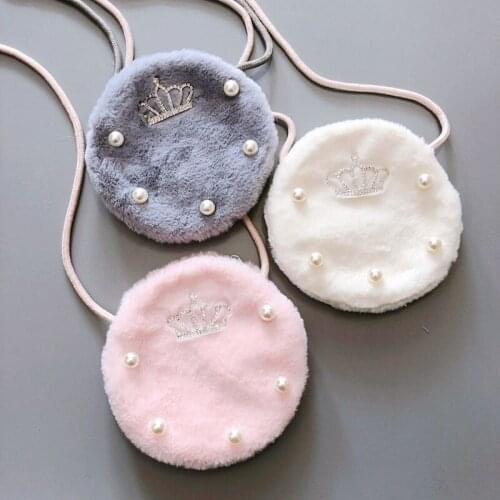 Kids Bags Children Fur Shoulder Messenger Bags Baby Girl Outdoor Travel Crown Bow Tie Cute Round Coin Bags Mini Birthday Gift