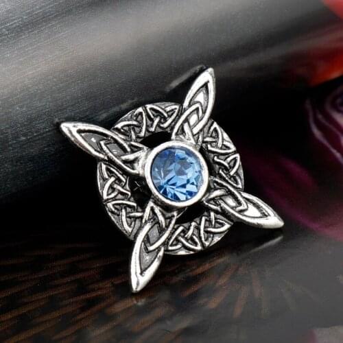 Dongsheng Fashion Jewelry Viking Brooch Norse Blue Crystal Cross Brooches Pins Vintage Celts Knot Brooches for Women Men