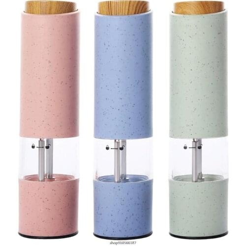 Wheat Straw Electric Pepper Grinder with LED Light Seasoning Salt Spice Herb Grinding Mill Tool Adjustable Coarseness Core ly19