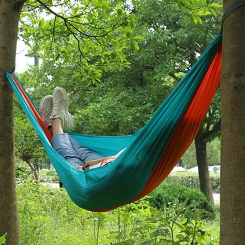 Outdoor Camping Hammock Light Portable Nylon Cloth Hammock Swing With Backpack Leisure Hammocks Garden Hanging Sleeping Chair