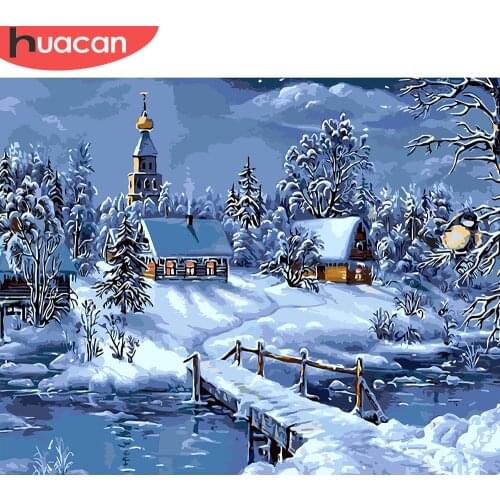 HUACAN Pictures By Numbers Winter Scenery Oil Painting By Numbers Kits DIY Drawing Canvas HandPainted Home Decor Unique Gift