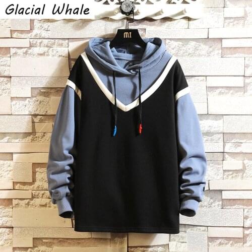 GlacialWhale Mens Hoodies Women Winter Solid Patchwork Hip Hop Streetwear Harajuku Sweatshirts Black Hoodie Men Sweatshirt Male