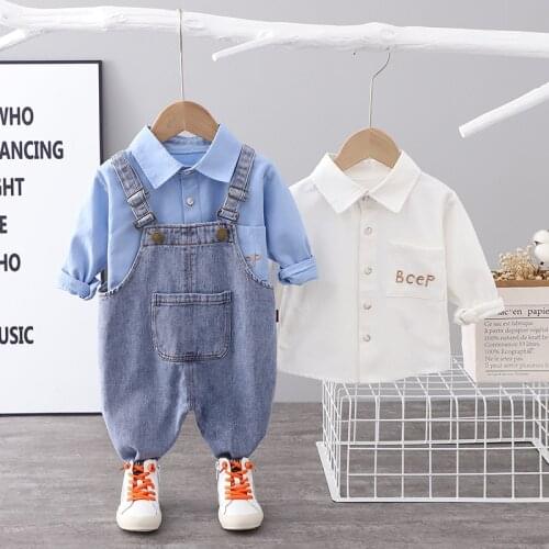 JY 2Piece/Set Boy Gentleman Shirt+Denim Pant Two-Piece Casual Set 80-120 XZ01
