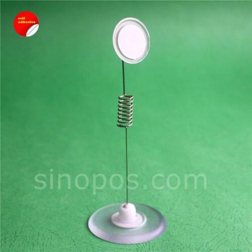 Stick-On Coil Wire Sign Holder, self adhesive wobbler swing pop clips price tag display rack shelf counter top advertising stand