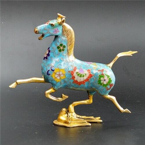Beautiful brass Cloisonne hand horse stepping on a swallow statue