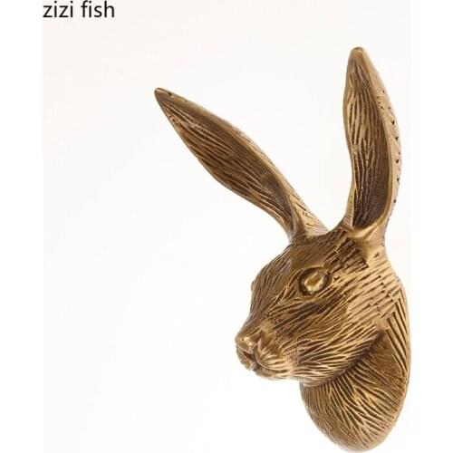 Creative Retro Brass Rabbit Head Wall Hook Background Wall Portal Coat Hook Cute Animal Head Metal Hook Home Decor Accessories