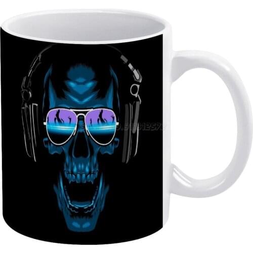 DJ Skull White Mug Custom Printed Funny Tea Cup Gift Personalised Coffee Mug Dj Deejay Skull Zombi Zombie Dance Music Techno Har