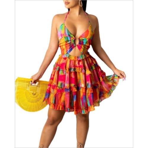 Summer Boho Holiday Party And Club Outfits For Women Pleated Mini Dresses Elegant Trendy Chic Sundress