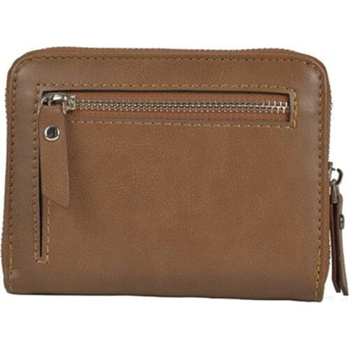 Hot sale mens short PU wallet retro draw card zipper card holder RFID wallet male wallet