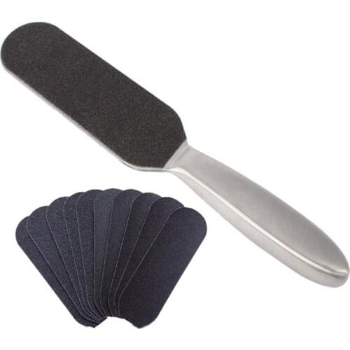 Reusable Stainless Steel Pedicure Foot File Cracked Skin Callus Remover Feet Rasp Foot Care With 10 Sheets Abrasive Paper