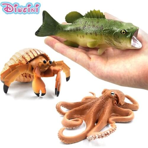 Simulation sea Bass Fish Octopus Hermit Crab Animal Model Plastic PVC figure home decoration accessories decor Gift For Kids toy
