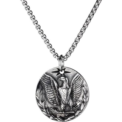 FATE LOVE 55cm Fashion Punk Jewelry Male Men Animal Birds Eagle Necklaces Pendants Stainless Steel Box Chain Party Gift