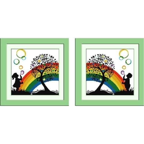 Everlasting Love Rainbow Bubble Chinese Cross Stitch Kits Ecological Cotton Stamped Printed 14CT DIY Gift Christmas Decoration