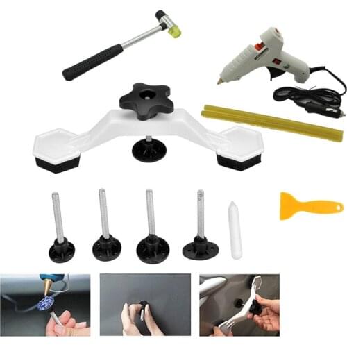 Car dent repair Tool set Plastic Bridge Pulling Dent Remover For Paintless Tool+Rubber+sticks+Car Cigarette lighter glue gun