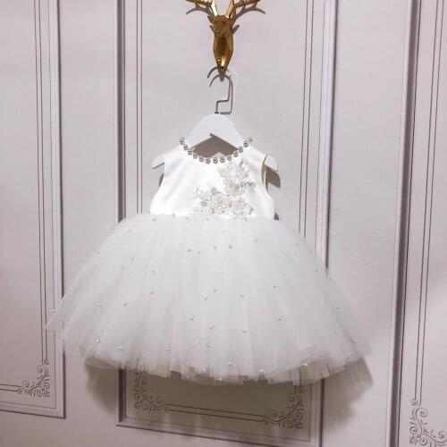Baby Girls Clothes White Lace Elegant Kids Birthday Party Costumes for Toddler Girls Children Wedding Evening Princess Dress
