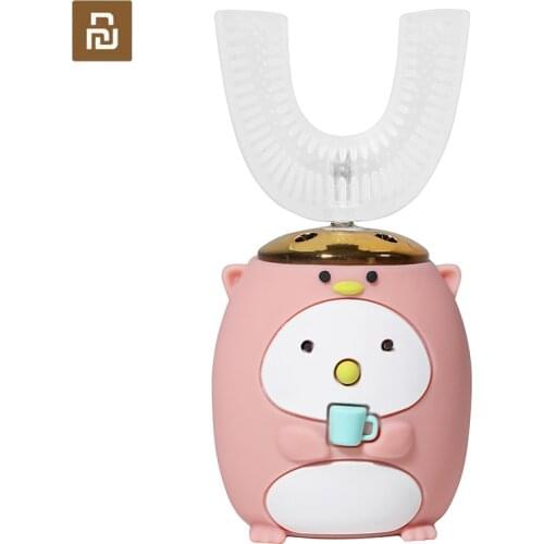 New 360° Smart Sonic Shock U Shape Children Electric Toothbrush Usb Rechargeable Kids Cartoon Pattern 5 Mode Blu-Ray Clean