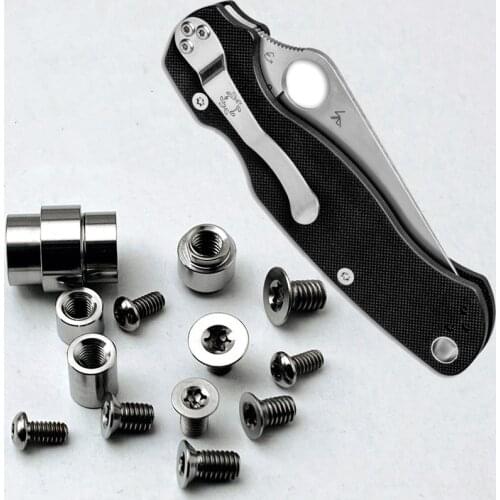 1Set Titanium Alloy Spindle Support Shaft Knife Shaft Tail Rope Tube Lanyard Tube Clip Screws For Spyderco C81 Paramilitary 2