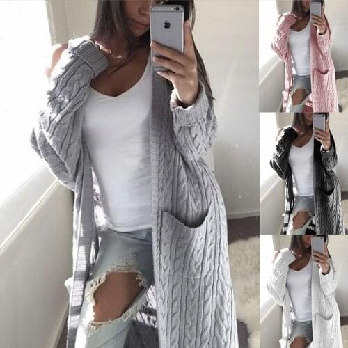 Autumn and Winter T-shirt Long Double Pocket Striped Sweater Cardigan Fashion Cape Smock Knitwear Languid Style Loose Coat