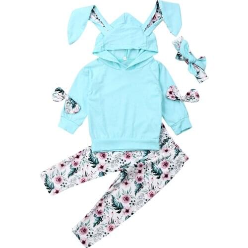 1-3Y Toddler Newborn Infant Baby Girls Clothing Set Long Ear Bunny Hooded Tops + Flower Pants Autumn Winter Baby Girls Costumes