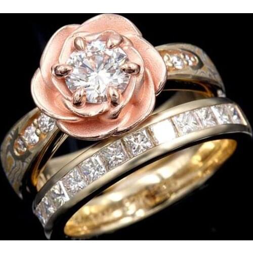 Paired Rose Flowers Rings for Women Delicate Cubic Zirconia Wedding Engagement Flower Ring 2021 Trend Jewelry Party Gifts