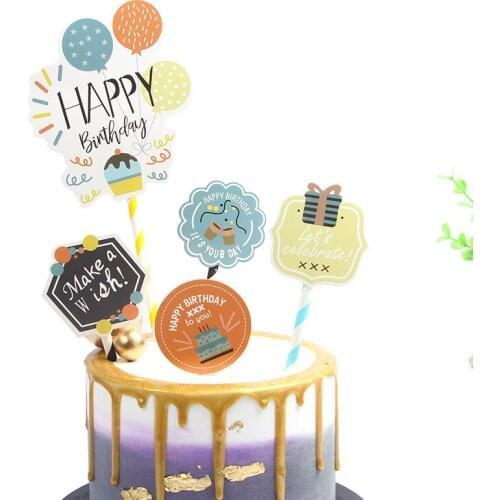 Gift Box Happy Birthday Cake Topper "Make A Wish" Cupake Topper for Kids Birthday Party Cake Decorations Baby Shower New Ins