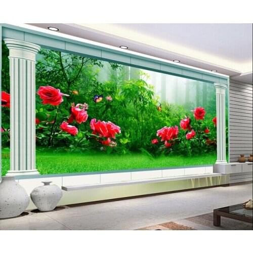 Custom garden wall paper, rose landscape murals for living room bedroom TV background wall waterproof papel de parede
